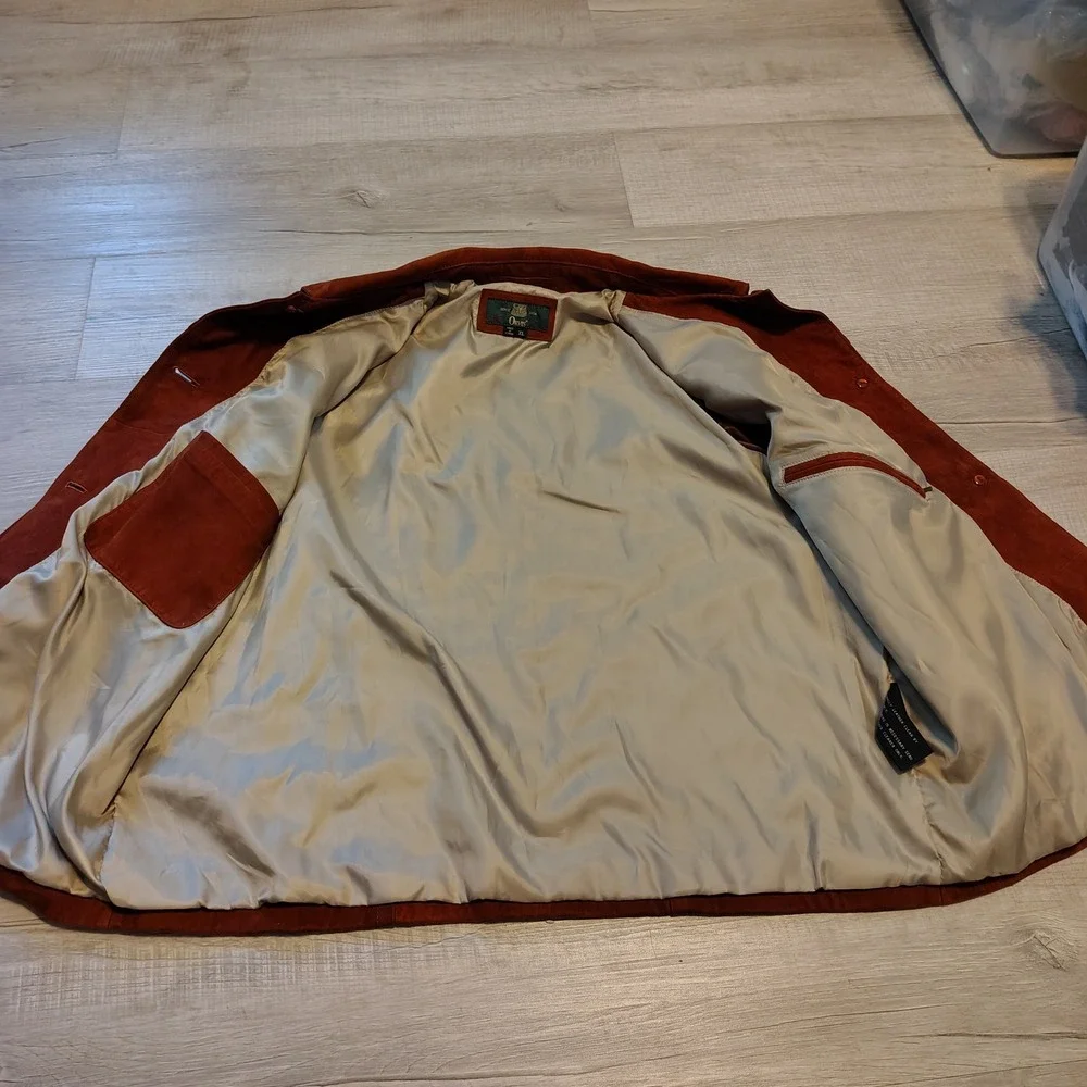 Orvis Womens XL Burnt Orange Suede Leather Jacket Button Front Coat Brown VTG 90
